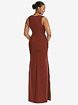 Rear View Thumbnail - Auburn Moon Deep V-Neck Closed Back Crepe Trumpet Gown with Front Slit