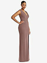 Side View Thumbnail - Sienna Deep V-Neck Closed Back Crepe Trumpet Gown with Front Slit
