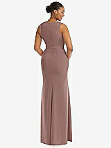 Rear View Thumbnail - Sienna Deep V-Neck Closed Back Crepe Trumpet Gown with Front Slit