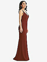 Side View Thumbnail - Auburn Moon Skinny Strap Deep V-Neck Crepe Trumpet Gown with Front Slit