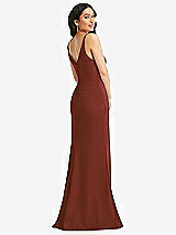 Rear View Thumbnail - Auburn Moon Skinny Strap Deep V-Neck Crepe Trumpet Gown with Front Slit