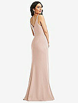 Rear View Thumbnail - Cameo Skinny Strap Deep V-Neck Crepe Trumpet Gown with Front Slit