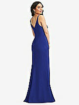 Rear View Thumbnail - Cobalt Blue Skinny Strap Deep V-Neck Crepe Trumpet Gown with Front Slit
