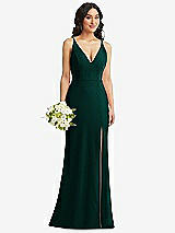 Alt View 1 Thumbnail - Evergreen Skinny Strap Deep V-Neck Crepe Trumpet Gown with Front Slit