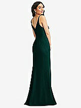 Rear View Thumbnail - Evergreen Skinny Strap Deep V-Neck Crepe Trumpet Gown with Front Slit