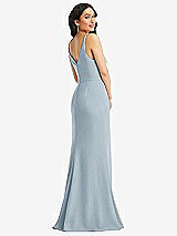 Rear View Thumbnail - Mist Skinny Strap Deep V-Neck Crepe Trumpet Gown with Front Slit