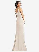 Rear View Thumbnail - Oat Skinny Strap Deep V-Neck Crepe Trumpet Gown with Front Slit