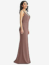 Side View Thumbnail - Sienna Skinny Strap Deep V-Neck Crepe Trumpet Gown with Front Slit