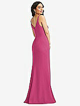 Rear View Thumbnail - Tea Rose Skinny Strap Deep V-Neck Crepe Trumpet Gown with Front Slit