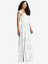Side View Thumbnail - Bleu Garden Shirred Cross Bodice Lace Up Open-Back Maxi Dress with Flutter Sleeves