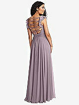 Front View Thumbnail - Lilac Dusk Shirred Cross Bodice Lace Up Open-Back Maxi Dress with Flutter Sleeves