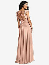 Front View Thumbnail - Pale Peach Shirred Cross Bodice Lace Up Open-Back Maxi Dress with Flutter Sleeves