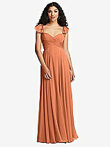 Rear View Thumbnail - Sweet Melon Shirred Cross Bodice Lace Up Open-Back Maxi Dress with Flutter Sleeves