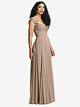 Side View Thumbnail - Topaz Shirred Cross Bodice Lace Up Open-Back Maxi Dress with Flutter Sleeves