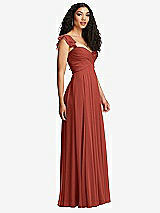 Side View Thumbnail - Amber Sunset Shirred Cross Bodice Lace Up Open-Back Maxi Dress with Flutter Sleeves