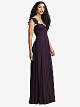 Side View Thumbnail - Aubergine Shirred Cross Bodice Lace Up Open-Back Maxi Dress with Flutter Sleeves