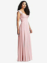 Side View Thumbnail - Ballet Pink Shirred Cross Bodice Lace Up Open-Back Maxi Dress with Flutter Sleeves