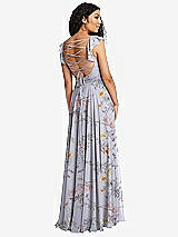 Front View Thumbnail - Butterfly Botanica Silver Dove Shirred Cross Bodice Lace Up Open-Back Maxi Dress with Flutter Sleeves