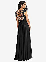 Front View Thumbnail - Black Shirred Cross Bodice Lace Up Open-Back Maxi Dress with Flutter Sleeves