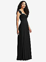 Side View Thumbnail - Black Shirred Cross Bodice Lace Up Open-Back Maxi Dress with Flutter Sleeves