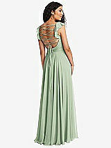 Front View Thumbnail - Celadon Shirred Cross Bodice Lace Up Open-Back Maxi Dress with Flutter Sleeves