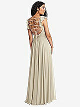 Front View Thumbnail - Champagne Shirred Cross Bodice Lace Up Open-Back Maxi Dress with Flutter Sleeves