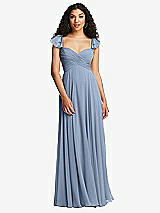 Rear View Thumbnail - Cloudy Shirred Cross Bodice Lace Up Open-Back Maxi Dress with Flutter Sleeves