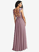 Front View Thumbnail - Dusty Rose Shirred Cross Bodice Lace Up Open-Back Maxi Dress with Flutter Sleeves