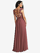 Front View Thumbnail - English Rose Shirred Cross Bodice Lace Up Open-Back Maxi Dress with Flutter Sleeves