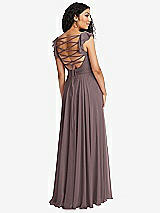 Front View Thumbnail - French Truffle Shirred Cross Bodice Lace Up Open-Back Maxi Dress with Flutter Sleeves