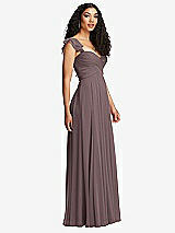 Side View Thumbnail - French Truffle Shirred Cross Bodice Lace Up Open-Back Maxi Dress with Flutter Sleeves