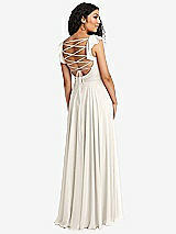 Front View Thumbnail - Ivory Shirred Cross Bodice Lace Up Open-Back Maxi Dress with Flutter Sleeves