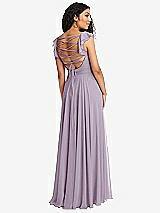 Front View Thumbnail - Lilac Haze Shirred Cross Bodice Lace Up Open-Back Maxi Dress with Flutter Sleeves