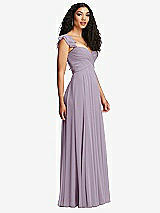 Side View Thumbnail - Lilac Haze Shirred Cross Bodice Lace Up Open-Back Maxi Dress with Flutter Sleeves