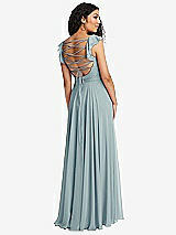 Front View Thumbnail - Morning Sky Shirred Cross Bodice Lace Up Open-Back Maxi Dress with Flutter Sleeves