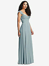 Side View Thumbnail - Morning Sky Shirred Cross Bodice Lace Up Open-Back Maxi Dress with Flutter Sleeves
