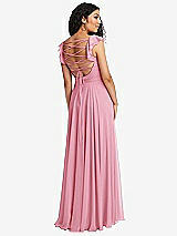 Front View Thumbnail - Peony Pink Shirred Cross Bodice Lace Up Open-Back Maxi Dress with Flutter Sleeves