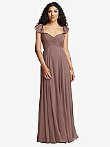 Rear View Thumbnail - Sienna Shirred Cross Bodice Lace Up Open-Back Maxi Dress with Flutter Sleeves
