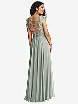 Front View Thumbnail - Willow Green Shirred Cross Bodice Lace Up Open-Back Maxi Dress with Flutter Sleeves