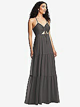 Alt View 1 Thumbnail - Caviar Gray Drawstring Bodice Gathered Tie Open-Back Maxi Dress with Tiered Skirt
