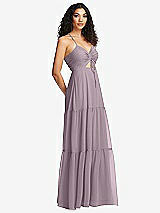Side View Thumbnail - Lilac Dusk Drawstring Bodice Gathered Tie Open-Back Maxi Dress with Tiered Skirt