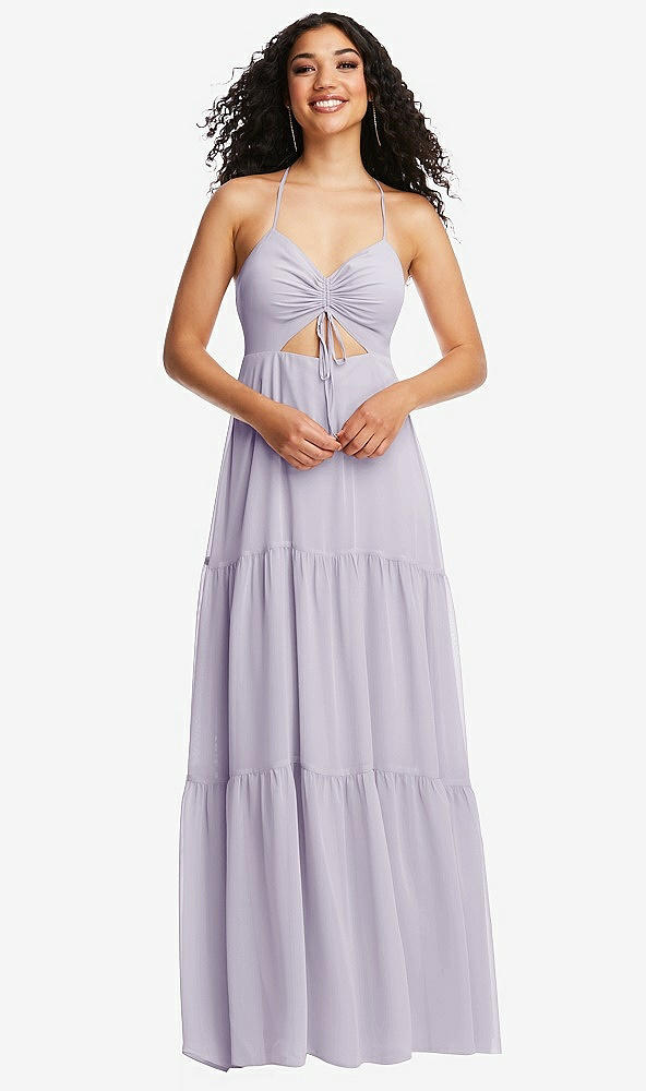 Front View - Moondance Drawstring Bodice Gathered Tie Open-Back Maxi Dress with Tiered Skirt