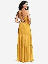 Rear View Thumbnail - NYC Yellow Drawstring Bodice Gathered Tie Open-Back Maxi Dress with Tiered Skirt