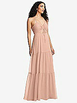 Alt View 1 Thumbnail - Pale Peach Drawstring Bodice Gathered Tie Open-Back Maxi Dress with Tiered Skirt