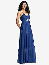 Side View Thumbnail - Classic Blue Drawstring Bodice Gathered Tie Open-Back Maxi Dress with Tiered Skirt
