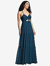 Alt View 1 Thumbnail - Atlantic Blue Drawstring Bodice Gathered Tie Open-Back Maxi Dress with Tiered Skirt