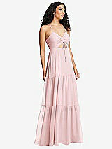 Alt View 1 Thumbnail - Ballet Pink Drawstring Bodice Gathered Tie Open-Back Maxi Dress with Tiered Skirt