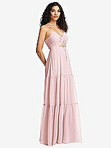 Side View Thumbnail - Ballet Pink Drawstring Bodice Gathered Tie Open-Back Maxi Dress with Tiered Skirt