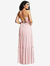 Rear View Thumbnail - Ballet Pink Drawstring Bodice Gathered Tie Open-Back Maxi Dress with Tiered Skirt