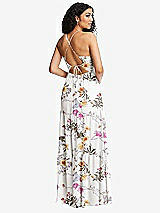 Rear View Thumbnail - Butterfly Botanica Ivory Drawstring Bodice Gathered Tie Open-Back Maxi Dress with Tiered Skirt